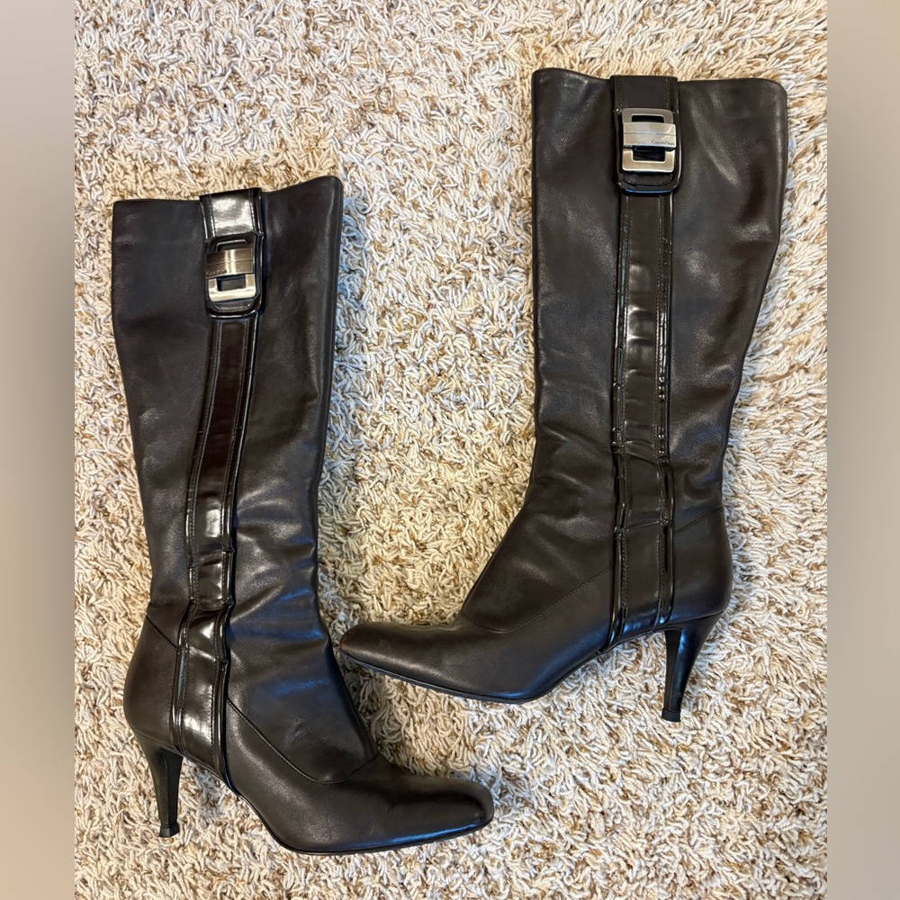 Calvin Klein Square Toe Tall Leather Boots
